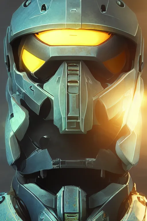 Image similar to robot ninja mask helmet halo master chief radiating a glowing aura global illumination ray tracing hdr fanart arstation by ian pesty and katarzyna da „ bek - chmiel