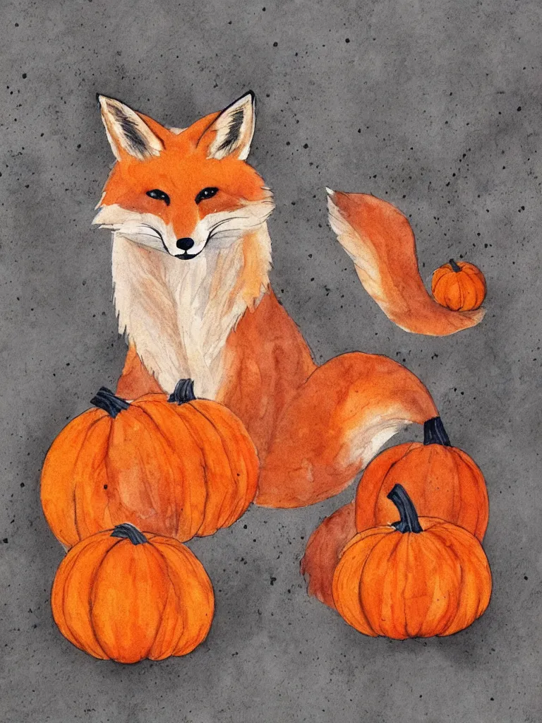 Prompt: autumn a fox with pumpkin watercolor by arti chauhan trending on artstation