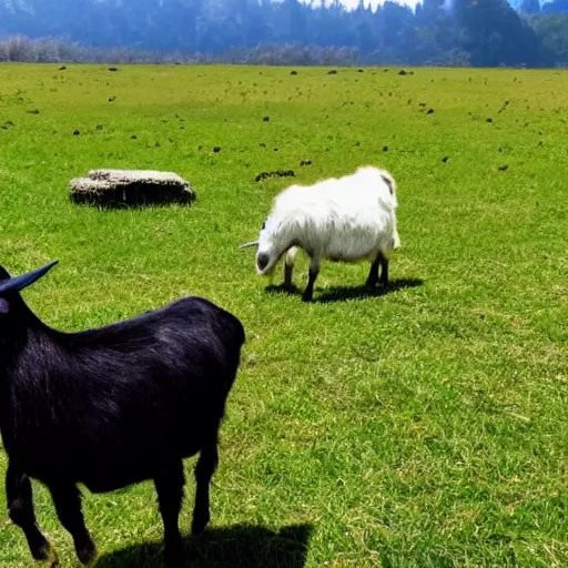 Prompt: a picture of a goat eating grass in a field