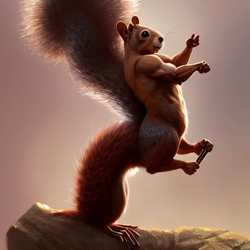 Image similar to a muscular gay squirrel, 8 k, harsh lighting, by greg rutkowski
