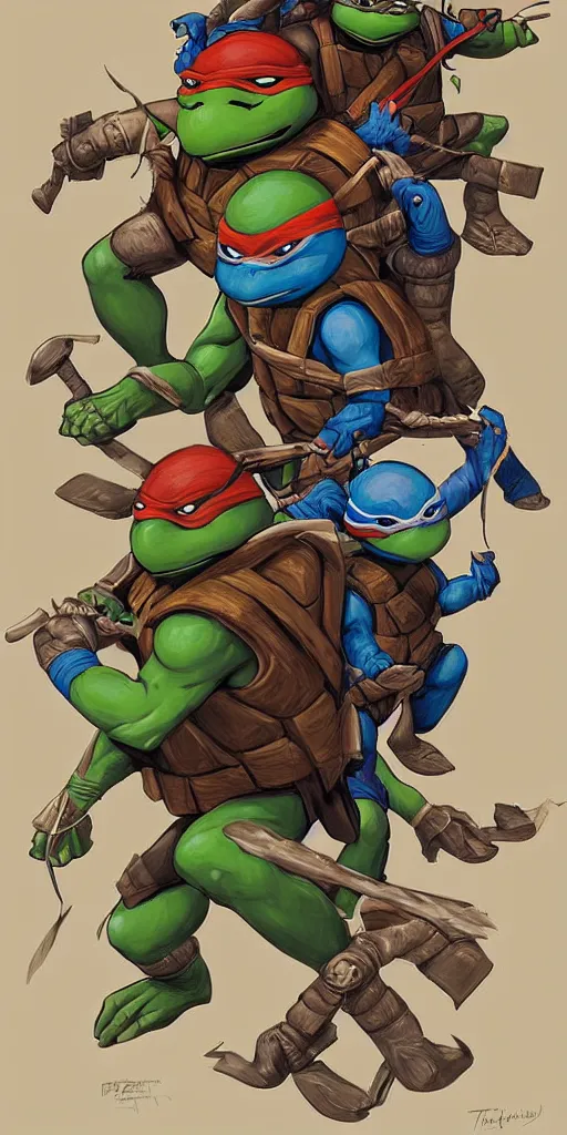 Prompt: Teenage mutant ninja turtle character concept art by brom