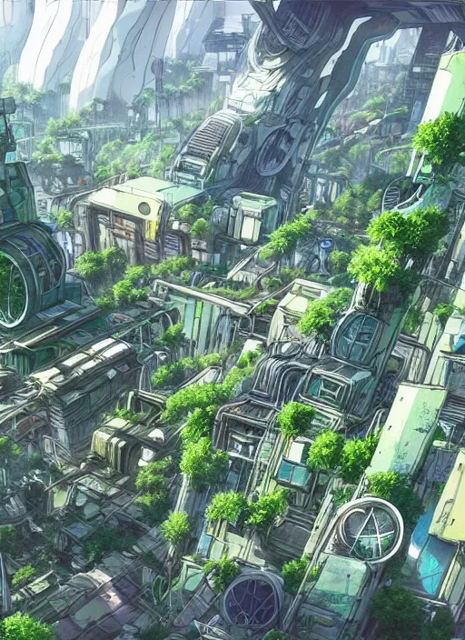 Prompt: solarpunk futuristic city which has been abandoned and overgrown by a forest, hyperdetailed, maximalist composition, by studio ghibli and my hero academia, cel shaded, ambient occlusion