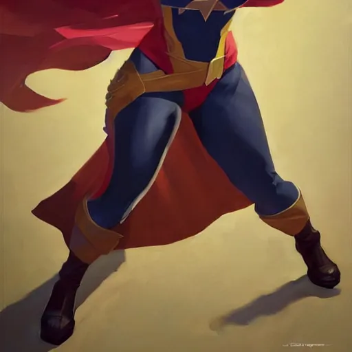 Image similar to greg manchess portrait painting of ms. marvel as overwatch character, medium shot, asymmetrical, profile picture, organic painting, sunny day, matte painting, bold shapes, hard edges, street art, trending on artstation, by huang guangjian and gil elvgren and sachin teng