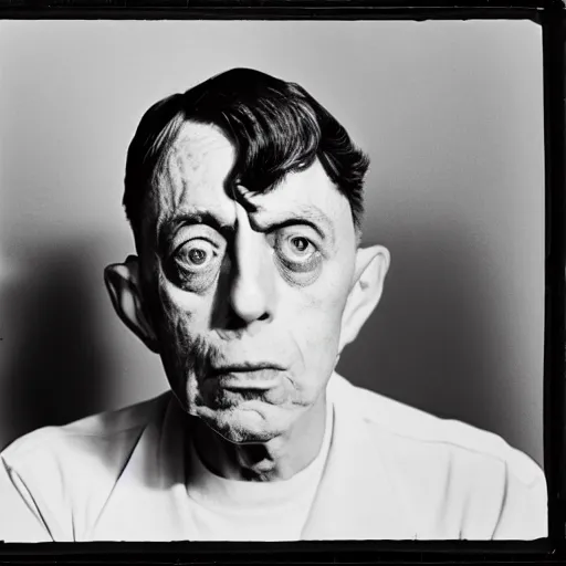 Image similar to photo of Carl Switzer by Diane Arbus, black and white, high contrast, Rolleiflex, 55mm f/4 lens