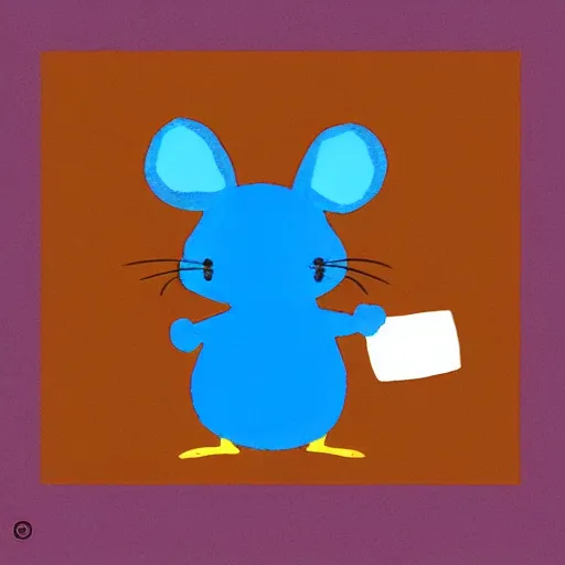 Prompt: a small blue mouse eating a piece of red cheese