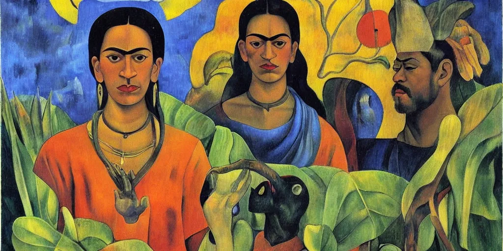 Prompt: supernatural vatican n paul gauguin, art by frida kahlo show poster, sharp focus, smooth