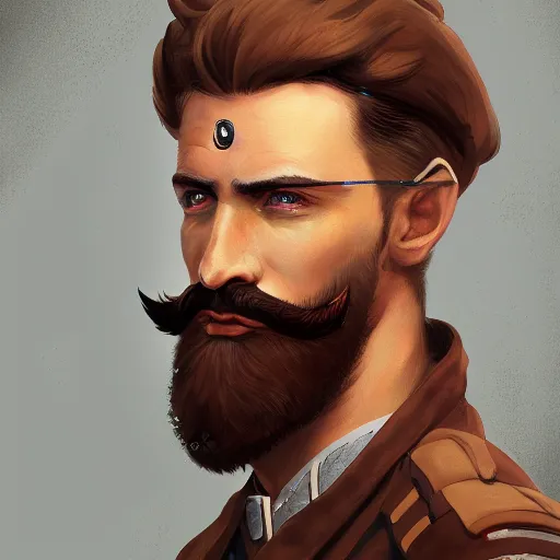 Image similar to portrait of a Germanic man with a beard and flight suit, D&D, sci-fi, elegant, hopeful, muscular, highly detailed, digital painting, artstation, concept art, smooth, sharp focus, illustration