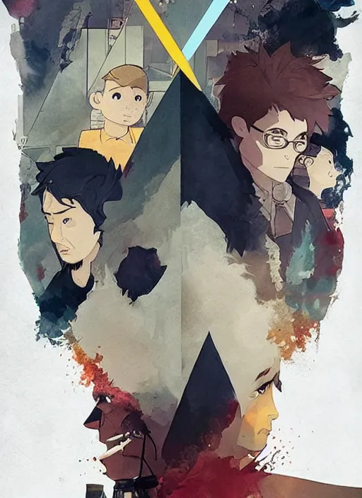 Image similar to poster for a film animation called ( the boy who drew triangles ), 8 k, hd, dustin nguyen, akihiko yoshida, greg tocchini, greg rutkowski, cliff chiang