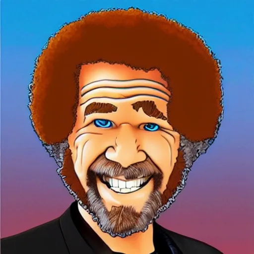 Image similar to Bob Ross as a cyborg