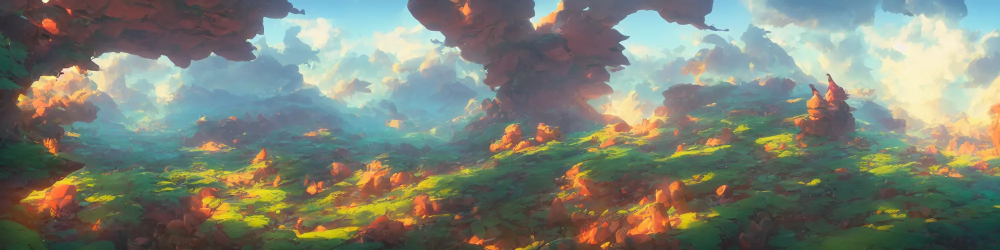 Image similar to 3 6 0 panoramic dynamics matte painting acrylic blur oil wonderland yoshi kurbi dofus, hight contrast,, behance hd by jesper ejsing, by rhads, makoto shinkai and lois van baarle, ilya kuvshinov, rossdraws global illumination