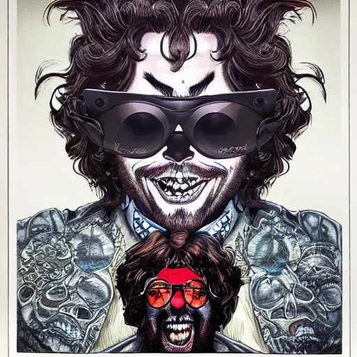 Prompt: portrait of crazy post malone with round digital sunglasses as dracula, symmetrical, by yoichi hatakenaka, masamune shirow, josan gonzales and dan mumford, ayami kojima, takato yamamoto, barclay shaw, karol bak, yukito kishiro