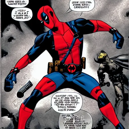 Prompt: Peacemaker battling Deadpool, Marvel, DC, comic book panels, superhero,