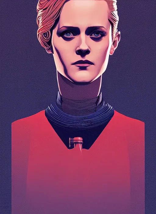 Prompt: a portrait of Evan Rachel Wood as Dolores, in the show Westworld, poster artwork by Michael Whelan and Tomer Hanuka, clean