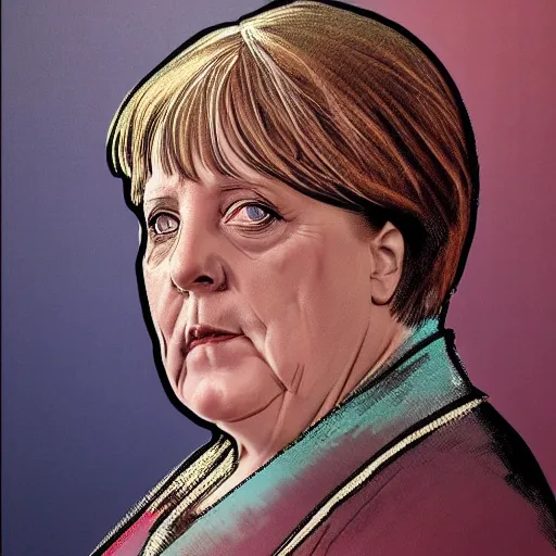 Prompt: an intricate frontal view portrait of Angela Merkel, in the style of Alfons Mucha, poster art ca. 1900, hyperrealistic face, astonishing, digital art, trending on art station