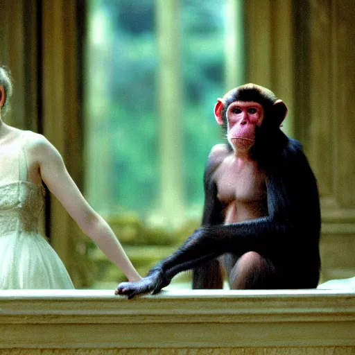 Prompt: Monkeys in the manor house of Eyes Wide Shut (1999)