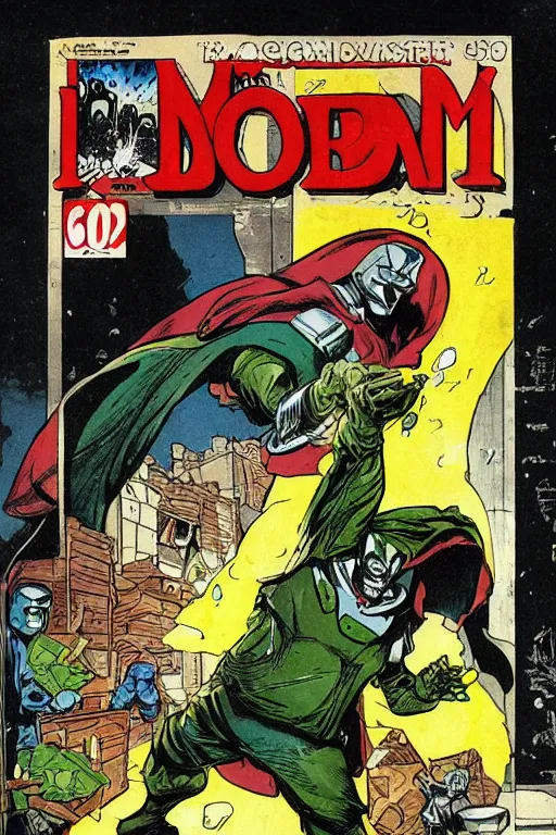 Image similar to dr. doom taking out the garbage, 6 0 ’ s style cartoon cover by jean henri gaston giraud, comic book artist moebius, comic book arzach style