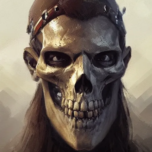 Image similar to a beautiful artwork portrait of a viking skull by greg rutkowski , featured on artstation