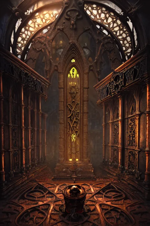 Prompt: steam necropolis, memento mori, gothic, neo - gothic, art nouveau, hyperdetailed copper patina medieval icon, stefan morrell, philippe druillet, ralph mcquarrie, concept art, steampunk, unreal engine, detailed intricate environment, octane render, moody atmospheric, volumetric lighting, photorealism