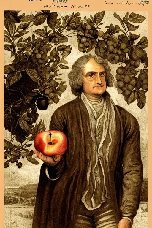 Image similar to isaac newton holding an apple, collage