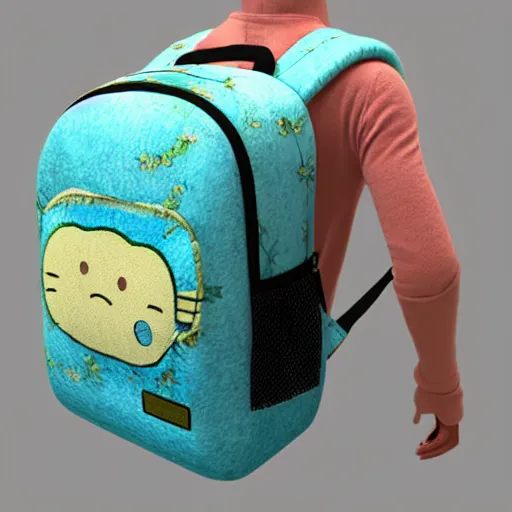 Prompt: 3 d render of sumikko gurachi backpack designed by vincent van gogh, beautiful, stylish