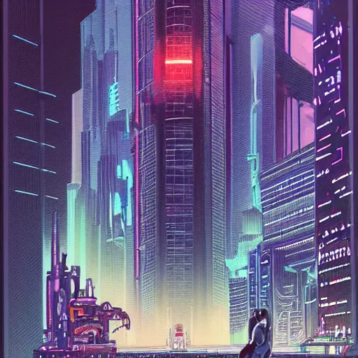 Image similar to ultra detailed gothic cyberpunk cityscape with cars, floating bike, high rise tower, neon atmospheric lighting, people in futuristic getup, by jean giraud - w 1 2 1 6