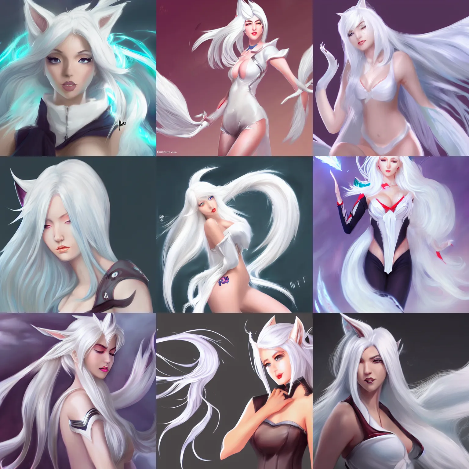 Prompt: Ahri white hair, concept art, artstation