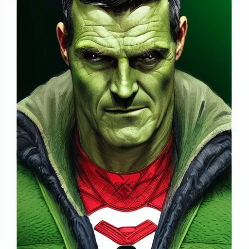 Image similar to portrait of Roy Keane as Marvel's Green Goblin, accurate, intricate, headshot, highly detailed, digital painting, artstation, concept art, sharp focus, illustration, art by artgerm and greg rutkowski and alphonse mucha