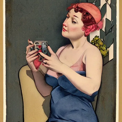 Prompt: Hilda taken a selfie, illustration by Duane Bryers,