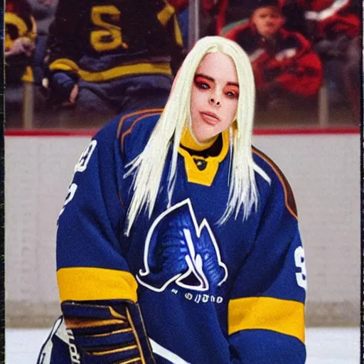 Image similar to billie eilish as a hockey player trading card