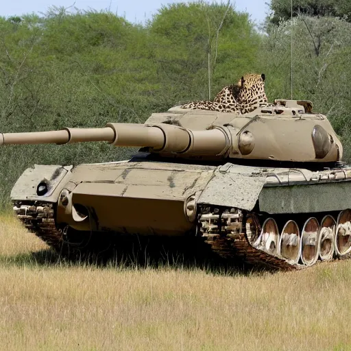 Prompt: photo of leopard tank with cheetah camouflage