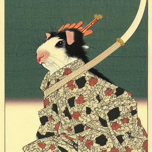 Prompt: guinea pig master samurai by takato yamamoto