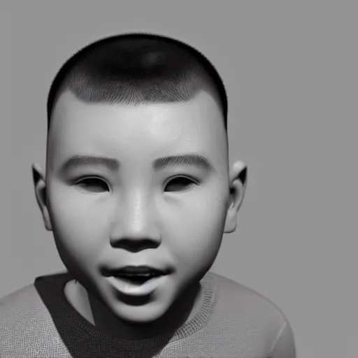 Image similar to dramatic portrait of chinese boy buzz cut, 3 d render