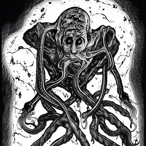 Image similar to hyper detailed filmic wide shot 30mm color film photograph of a bundle of dangerous gorey shape shifting alien tendrils violently puncturing a male 70-year-old doctor directly in the eyeball, spewing sanguine fluid all over the place, doctor is wearing a lab coat under dreary fluorescent lights in the style of a horror film still