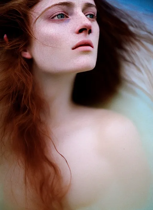 Image similar to Kodak Portra 400, 8K, soft light, volumetric lighting, highly detailed, britt marling style 3/4 ,portrait photo Close-up portrait photography of a beautiful woman how pre-Raphaelites, the face emerges from Pamukkale, thermal waters flowing down white travertine terraces, inspired by Ophelia paint ,and hair are intricate with highly detailed realistic beautiful flowers , Realistic, Refined, Highly Detailed, interstellar outdoor soft pastel lighting colors scheme, outdoor fine art photography, Hyper realistic, photo realistic