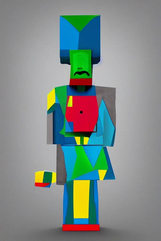 Image similar to cubist moai statue cutout digital illustration cartoon colorful beeple