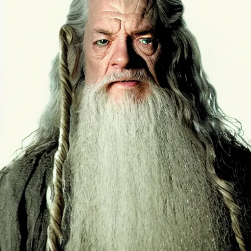 Image similar to a still from “ lord of the rings ” of a head and shoulders portrait of gandalf played by evil betty, photo by phil noto