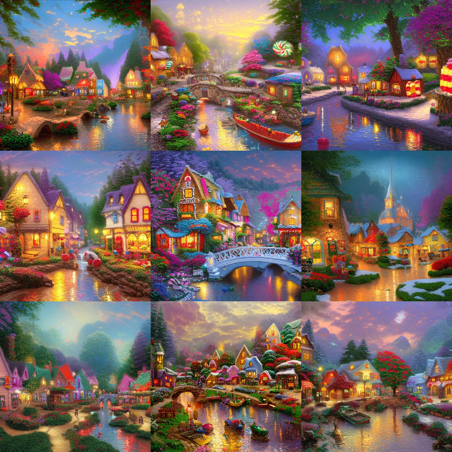 Prompt: Small little village made of candy by thomas kinkade, ultra detailed, advanced digital art, 8l