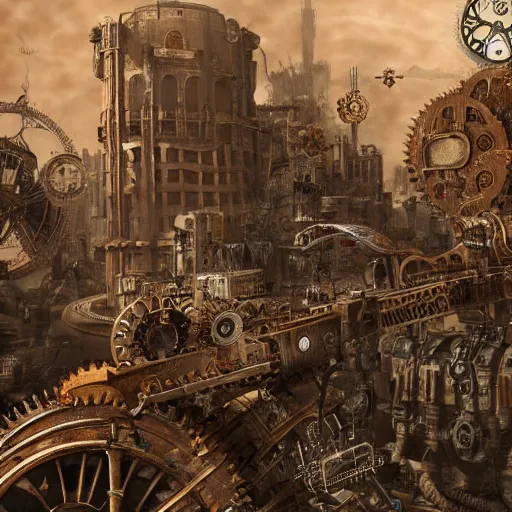 Image similar to steampunk machine city detailed matte painting gears clockwork intricate 4k 8k