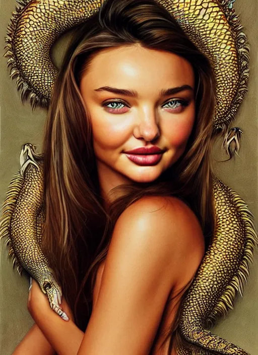 Prompt: portrait photo of a gorgeous young miranda kerr with intricate detailed dragon eyes in the style of stefan kostic realistic sharp