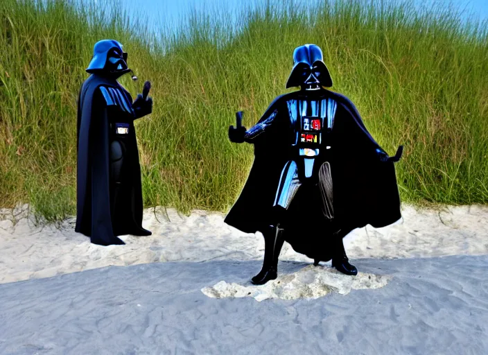 Image similar to darth vader frolicking at the beach