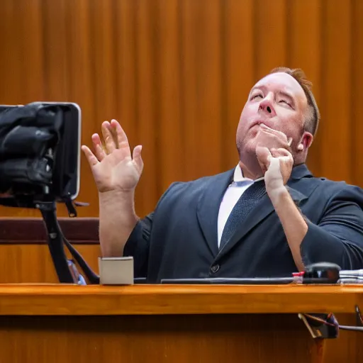 Image similar to Alex Jones desperately reaching for his out of reach phone in the courtroom, EOS 5DS R, ISO100, f/8, 1/125, 84mm, RAW, Dolby Vision, Vision AI