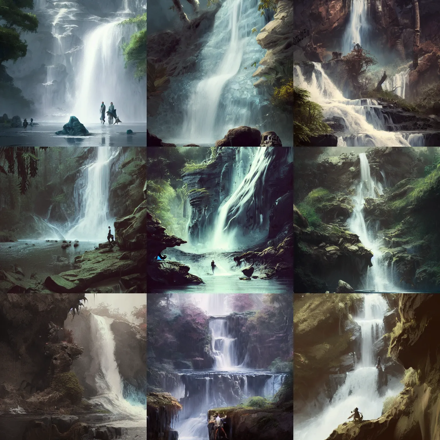 Prompt: the flow of the waterfall is what forms the animal's fresh skull, by greg rutkowski, chris tulloch mccabe, valentina remenar and asher duran, digital art, concept art, trending on artstation