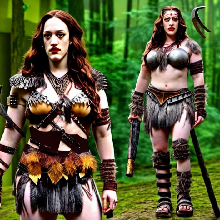 Image similar to full body photograph of kat dennings as a amazon warrior. Extremely detailed. 8k