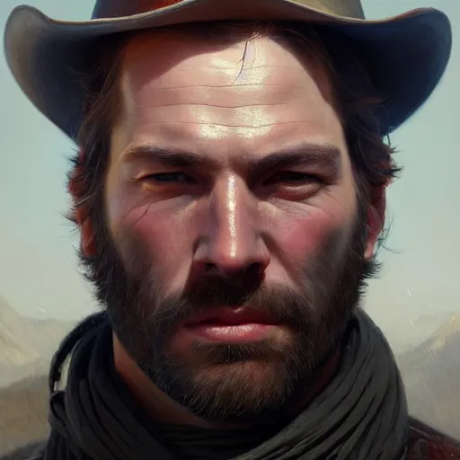 Image similar to ultra detailed close up facial portrait of arthur morgan, extremely detailed digital painting, in the style of fenghua zhong and ruan jia and jeremy lipking and peter mohrbacher, mystical colors, rim light, beautiful lighting, 8 k, stunning scene, raytracing, octane, trending on artstation - h 7 6 8