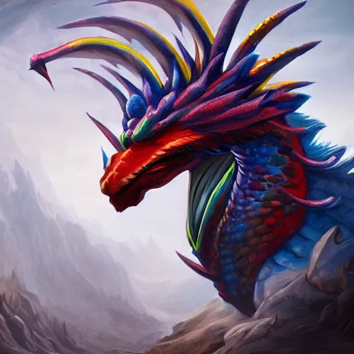 Image similar to majestic clown dragon, beautiful fantasy concept art, 4k, breathtaking creature design