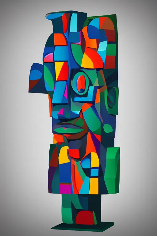 Image similar to cubist moai statue cutout digital illustration cartoon colorful beeple