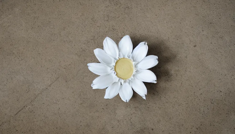 Image similar to a white flower made with milk on a white ceramic floor