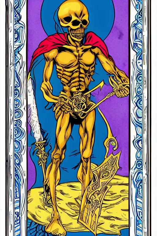 Prompt: skeletor tarot card, illustrated by john dyer baizley