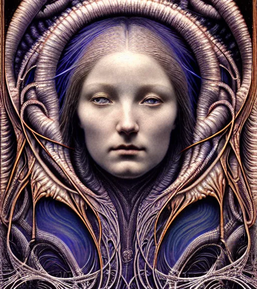 Prompt: detailed realistic beautiful space goddess face portrait by jean delville, gustave dore, iris van herpen and marco mazzoni, art forms of nature by ernst haeckel, art nouveau, symbolist, visionary, gothic, neo - gothic, pre - raphaelite, fractal lace, intricate alien botanicals, ai biodiversity, surreality, hyperdetailed ultrasharp octane render