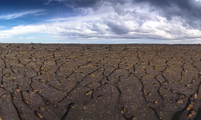 Image similar to panorama of big raindrops flying upwards into the perfect cloudless blue sky from a dried up river in a desolate land, dead trees, blue sky, hot and sunny highly-detailed, elegant, dramatic lighting, artstation, 4k, cinematic landscape, photograph by National Geographic